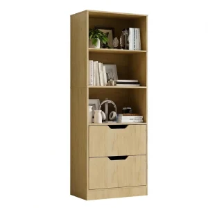Bookcase with 2 Drawers 3-Layer Bookshelf with Storage Space 3-Layer Bookshelf with Adjustable Bookshelf Open Bookshelf