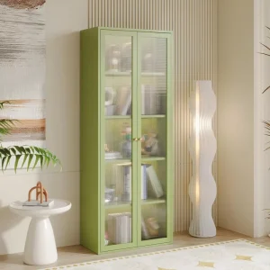 Bookcases Made of Steel Green and Environmentally Friendly Metal for Home Use Changhong Glass Door Bookshelves 1800 High