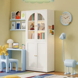 Bookshelf Children’s Bookcase Metal Unit with Glass Doors Suitable for Family Apartments Living Room