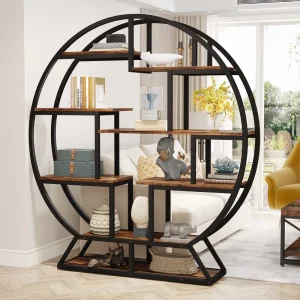 Bookshelf Round Bookshelves Etagere Bookcase Rustic Open Shelving Organizer Rack Display Shelf
