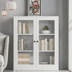 Bookshelf for Living Room Bedroom Office, Minimalist White Modern Bookcase with Dustproof Glass