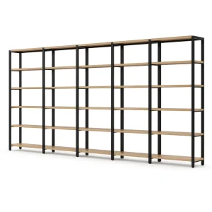 Bookstore Library Display Shelf Wood Metal Frame 6 Tier Modular Open Back RetailStorage Shelving Fixture Furniture Organizer