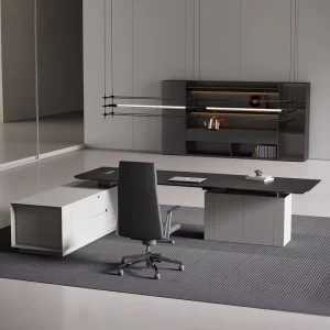Boss Desk Chair Set Modern Office Executive Desk High End Lift Top L Shaped Single Person Standing Desk
