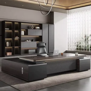 Boss Executive Office Desk Chair Set Modern Minimalist L Shaped PVC Fireproof Drawers Commercial Furniture