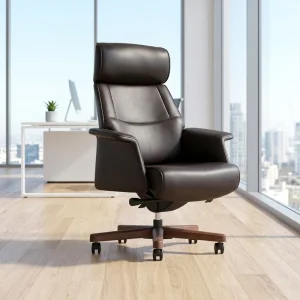 Boss Leather Office Chair Featuring Ergonomic Design Adjustable Height Rotation Functions Fixed Headrest Waterproof Metal Office