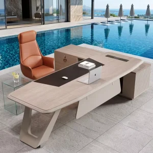 Boss’s Office Desk Chair Set Simple Modern Wabi Sabi Style Executive Desk Wood Material High Quality Metal Hardware Home Office