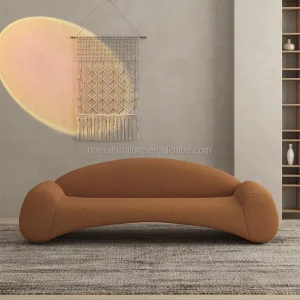 Boucle Curved Three-Seat Corner Modern Sofa Wood Frame Large Armrest Cream Velvet Upholstered for Living Room Hotel Apartment