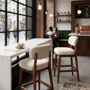 Boucle Luxury Modern Counter Height Commercial Bar Stools Solid Wood Frame for bar & Coffee & Restaurant Use
