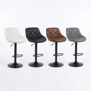 Boutique Aesthetic Thick Padded Bar Stools Quilted Leather Metal Base Rotating Height Adjustable for High-end Hair Salon Studio