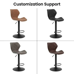 Boutique Designer Gas Lift Bar Chairs Quilted Leather Metal Base Swiveling Padded for Luxury Virtual Reality Hub Lounge