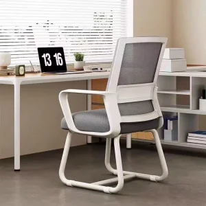 Bow Frame Mesh Office Chair Mid Back Mesh Desk Chair with Fixed Armrest Breathable Staff Chair for Office Hotel Home Student
