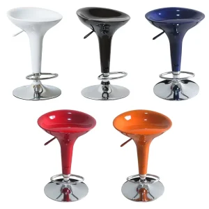 Bowl Seat High Gloss Bar Stool Chrome Base Ring Footrest Height Adjustable 360 Swivel Minimalist for Kitchen Pub Counter