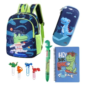 Boys Dinosaur Back to School Supplies Bundle Kids Dino Print Backpack with Pencil Case Notebook School Starter Kit Gift Set