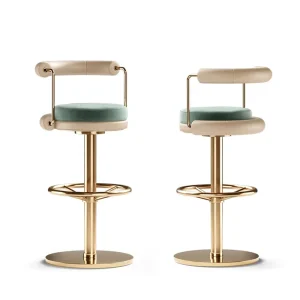Brass Frame Upholstered Bar Stool Chair Nordic Style for Cafe Furniture