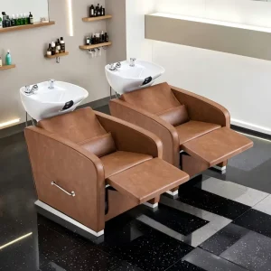 Brown Salon Shampoo Chair for Beauty Salons and Barber Shops Hair Washing Workstation Application