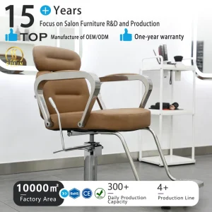Brown Stylish Ergonomic Salon Chair Professional Grade Barber Chair PVC Leather Hydraulic Reclining Height