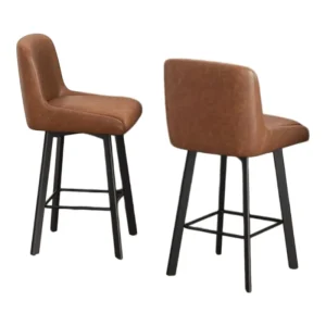 Bucket Seat Bar Stool Low Back Integrated Armrest Black Metal Legs Square Footrest Counter Height Barstool for Kitchen Island