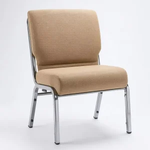 Buff Upholstered Church Chair Stackable Banquet Auditorium Seating Metal Frame Hotel Hall Chair