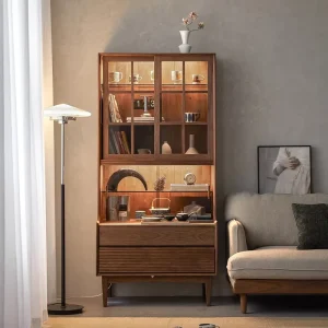 Bulk Order Modern Nordic Wood Storage Cabinet Freestanding Bookcase Glass Doors Eco Friendly School Dining Living