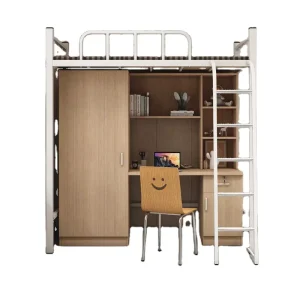 Bunk Bed Desk Student Dormitory High Rise Metal Art Bed with Integrated Bookcase and Modern Design Model Wy 101