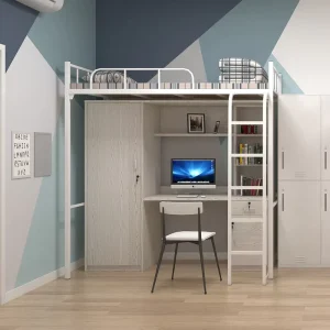 Bunk Bed Dormitory Loft Bed Frame Steel Dorm Metal School Student Bedroom Furniture Customized Modern Loft Bed Size with Storage