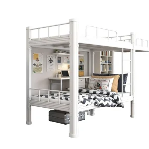 Bunk Bed Double Size Cold Rolled Steel Frame Extra Padding Disassembly Customization for Home Student Dormitory Construction