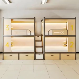 Bunk Bed Iron Frame Space Capsule Modern Design School Youth Hostel Dormitory Apartment Double decker Commercial Hotel Furniture