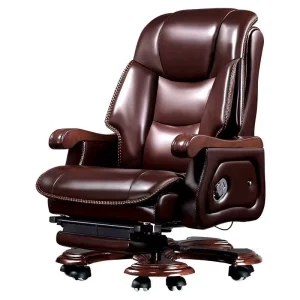 Business Leather CEO Office Chair Massage Chair Cowhide Solid Wood Reclining Computer Chair for Home Use