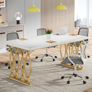 Business Meeting Room Furniture Executive Desk Large White and Gold Computer Desk Modern Office Conference Table