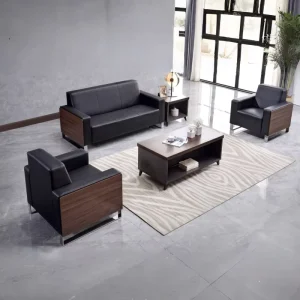 Business Office Leather Sofa Modern Three seat Office Sofa and Coffee Table Set for Home Office and Living Room
