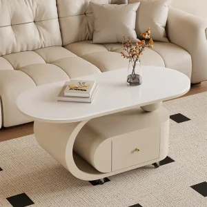 Butter Wind Movable Tea Table Living Room Light Luxury Wabi-Sabi MDF Rock Board