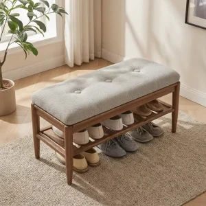 Button Tuft Jacquard Bench Cushion Custom Size Anti Slip Bottom Comfort Seat Pad For Household Entrance Shoe Bench Furniture