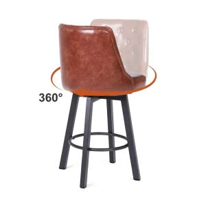 Button Tufted Bar Stool 360 Degree Swivel High Back Metal Base Metal Footrest Barstool for Kitchen Island Dining