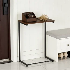 C-Shaped Minimalist Sofa Side Table (Walnut Wood & Black Metal) for Living Room Bedroom Apartment Hotel Dining Use