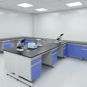 C frame Wood Steel Lab Island Bench with Reagent Rack Sink Acid and Alkali Resistant for University School Hospital Laboratories