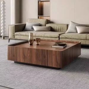 C110 Modern Simple Square Coffee Table Wabi Sabi Walnut Wood Color for Home Living Room