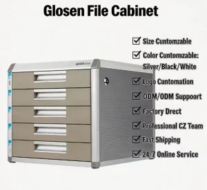 C9950 Silver Aluminum Alloy Five Layer Multifunctional Floor Type Office Filing Cabinet Office Document Storage with Lock