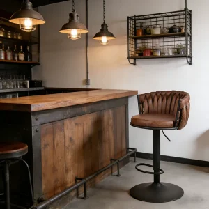CARLFORD Industrial Bar Chair Brown PU Leather Sillas bar with Adjustable Swivel Metal Base Bar Stools Sillas De Barra