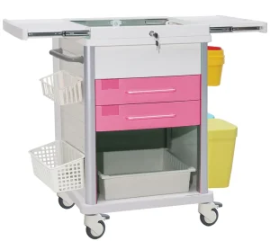CE Approved Hospital Trolley Rolling Medical Cart with Waste Bin & Adjustable Shelves