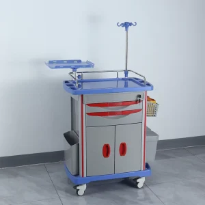 CE ISO 750mm ABS Multi-purpose Medical Cart 2 Drawers Double Cabinet with Waste Bin
