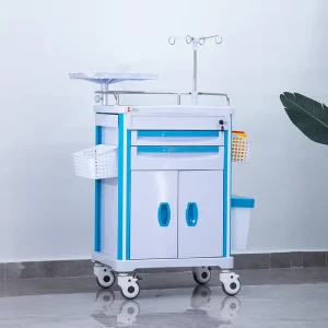 CE ISO Factory Price 630mm Double Drawer Double Door ABS Material Hospital Trolley with Side Mounted Waste Bin