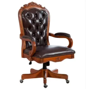 CEO Office Furniture Rotating Executive Chair Leather Office Chair Study Solid Wood Carved American Solid Wood Swivel Chair