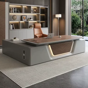 CEO Wood Table Modular Office Furniture Executive Desk New Design Modern Table Top Walnut Wood Grey Office Desk and Chair Set