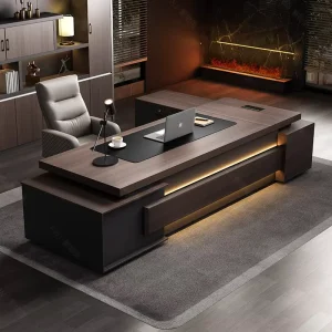 CEO Wood Table Modular Office Furniture Executive Desk New Design Modern Table Top Walnut Wood Grey Office Desk and Chair Set