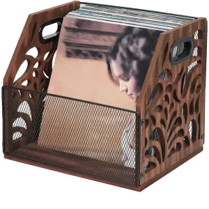CILXGQLN Portable Wooden Record Magazine Holder Non Folding Standing Desktop Home Office Record Crate Holds 70 Records