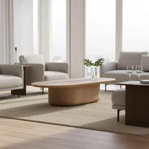 CIRO Pedestal Coffee Table Modern Minimalist Oval Solid Wood Design With Rustic Oak Finish For Living Room And Office