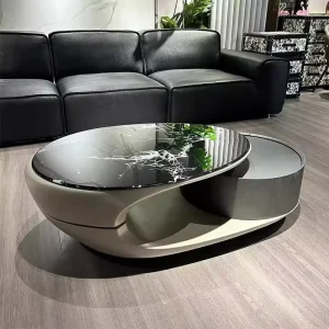 CT-122 Italian Designer Rock Board Desktop Oval Tea Table for Small Apartment Living Room or Coffee Area