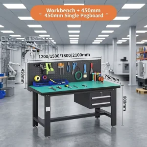 CYD Heavy duty Anti static Desktop Workbench Tool Cabinet with 2 Drawers Laboratory Table Workshop with Single Pegboard Table