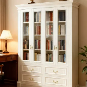 Cabinet Density Board Painted Glass Door Bookcase Office Modern Space Saving Wood Bookcase Home Furniture Shelving