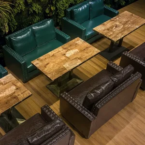 Café Bar Milk Tea Shop Casual Leather Twin Sofa Retro Rivet Restaurant Lounge Chair Table Set